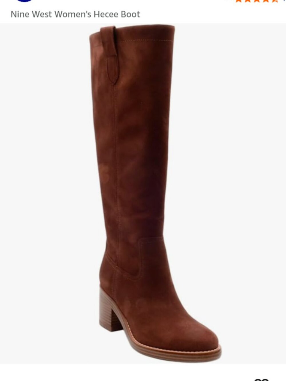 Nine West Hecee Block Heel Suede Leather Brown Knee-High Women's Boots Size 10 M